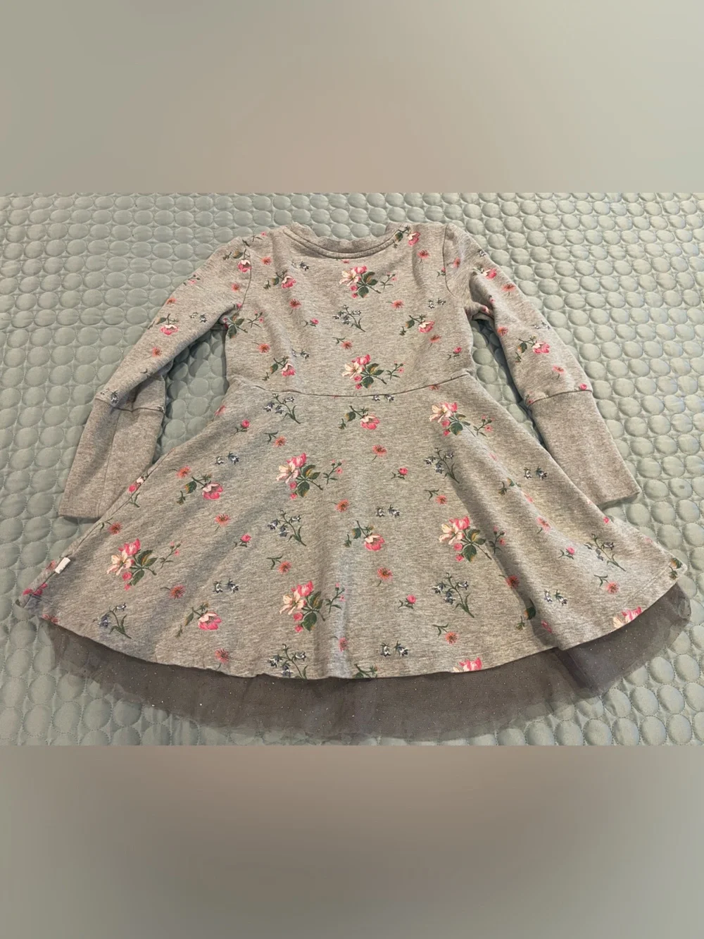 GAP x SJP Sarah Jessica Parker Grey Floral Knit Dress Pink Floral Tutu Sz 6/7 S